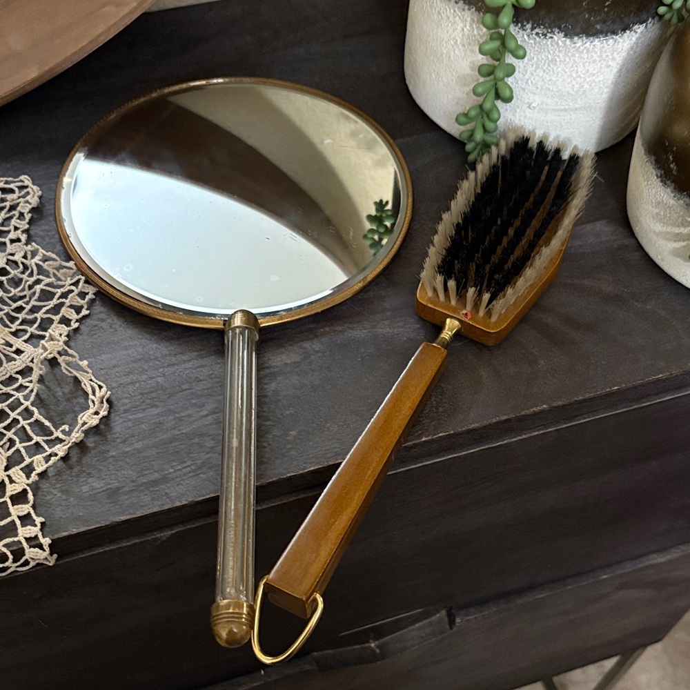 Vintage Handheld Mirror And Brush Set